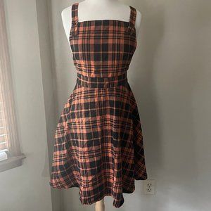 Orange and Black Patterned Overall Dress